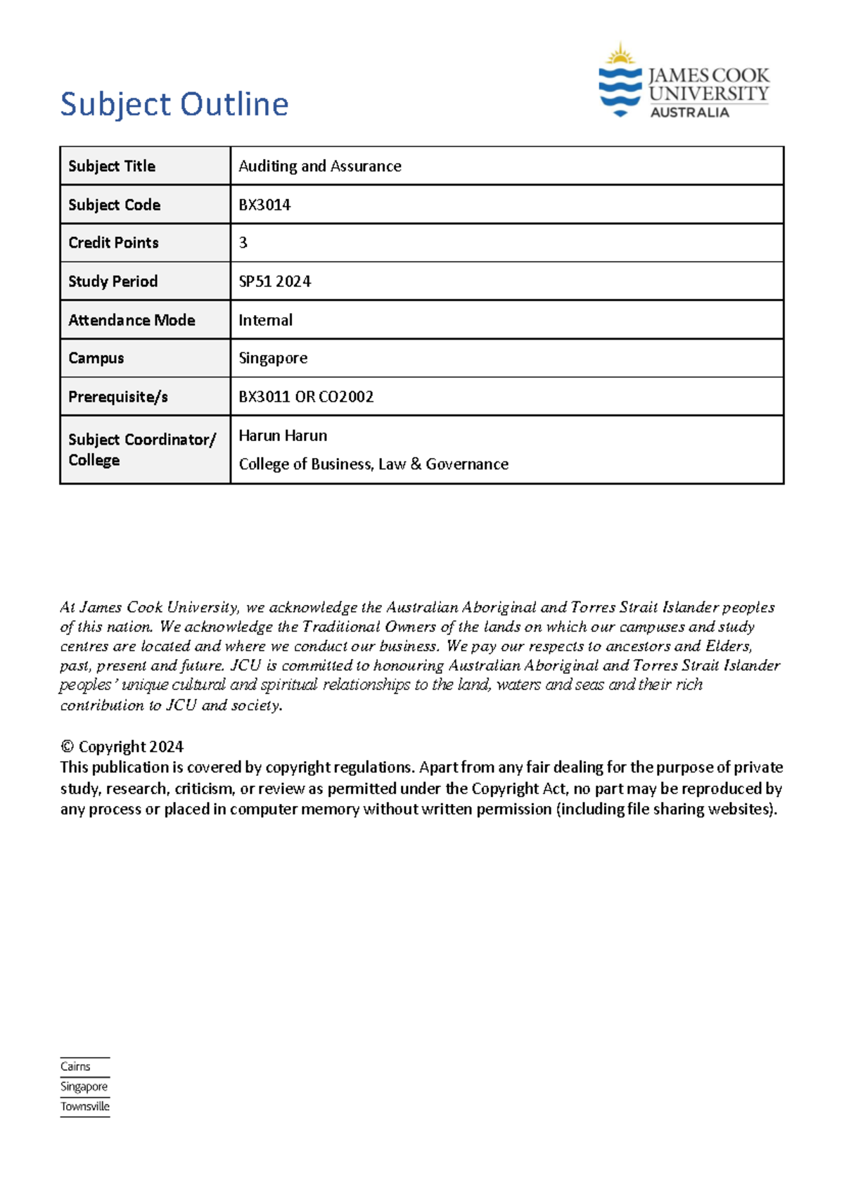 BX3014 SIN SP51 INT - Subject outline - Subject Outline Subject Title ...