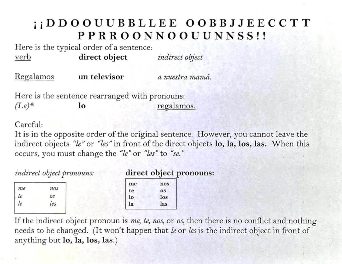 Double object pronouns in Spanish: rules and examples - Studocu