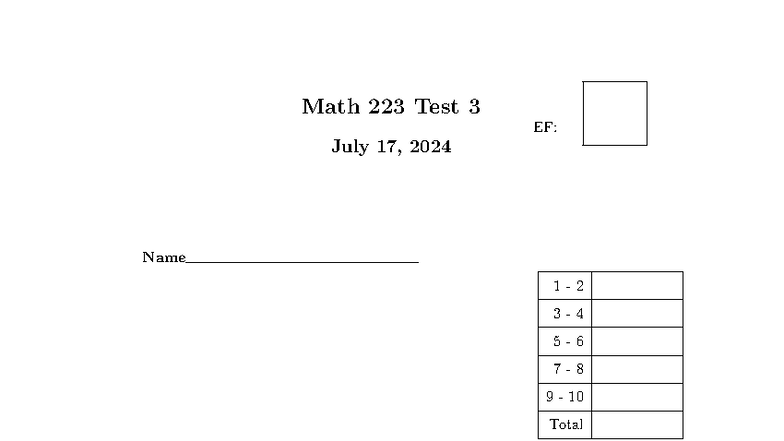 Math 223 Test 3 Instructions and Problems - July 17, 2024 - Studocu