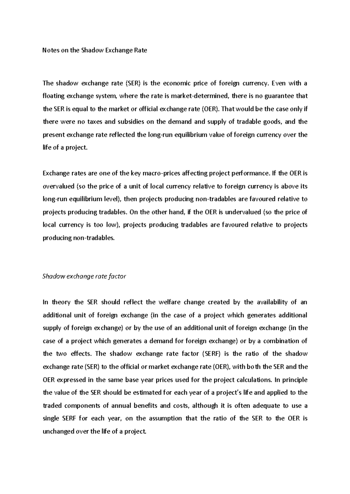Notes on the Shadow Exchange Rate (SER) and Its Economic Implications -  Studocu