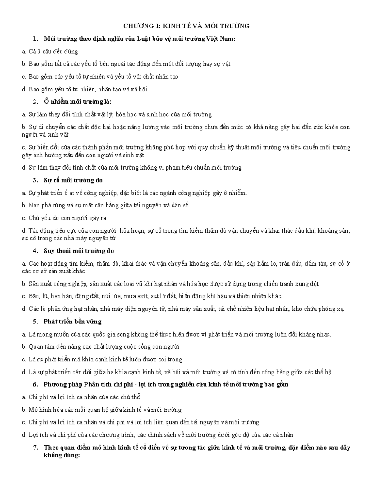 Tnktmt - Trắc nghiệm về Kinh Tế và Môi Trường - Document Preview