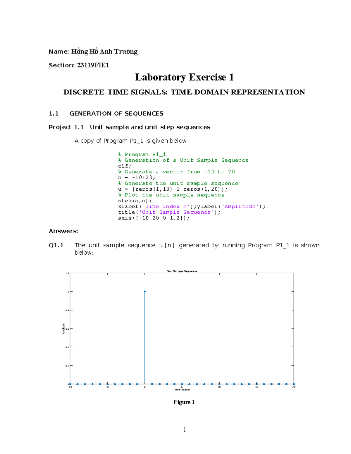 Labex 1 Report: DSP Lab - Signals Representation and Generation - Studocu