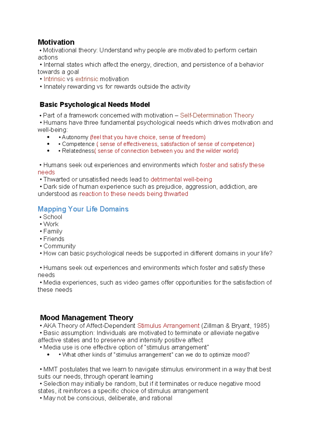 Media Psych 2 - Motivational Theories and Mood Management Notes - Studocu