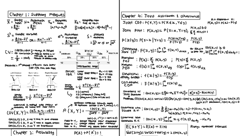 T1 Cheat Sheet: Summary Measures & Joint Distributions - Studocu
