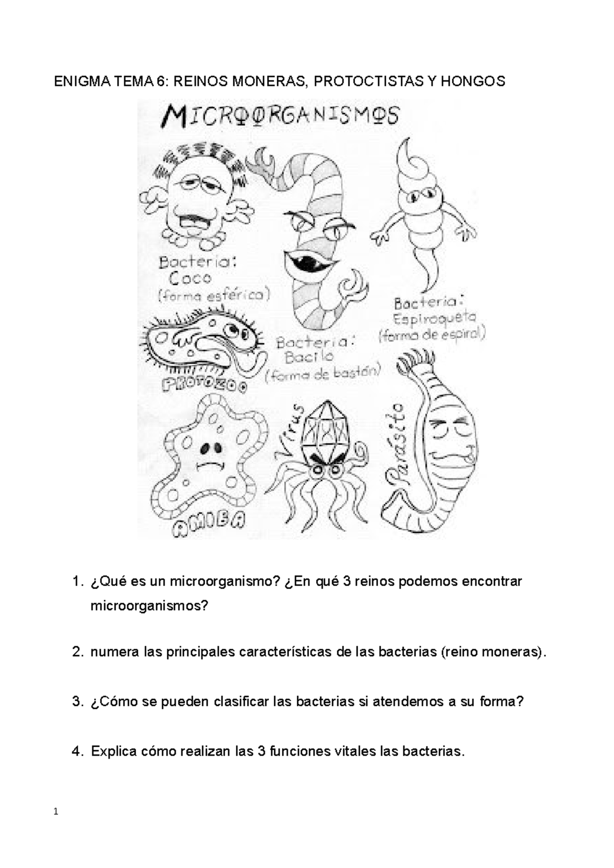 Enigma UD6: Reinos Moneras, Protoctistas y Hongos - Microorganismos -  Studocu