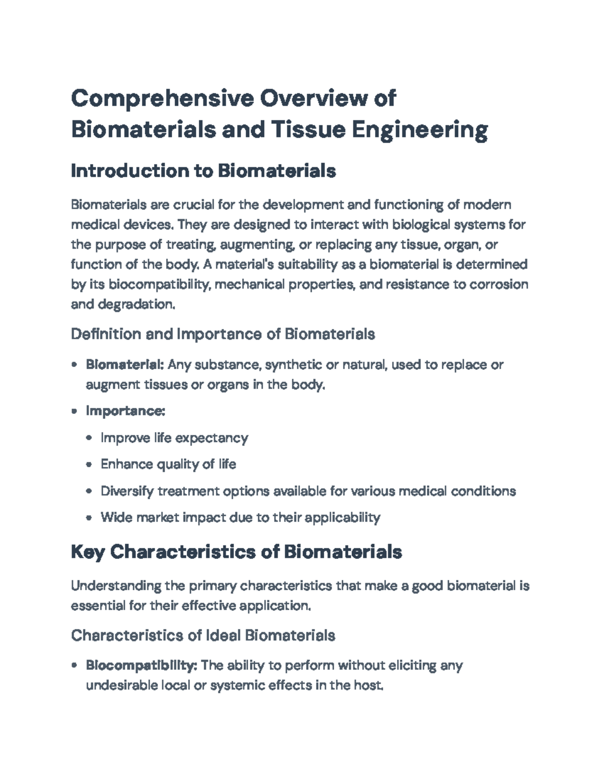 Comprehensive Overview of Biomaterials & Tissue Engineering (Course ...
