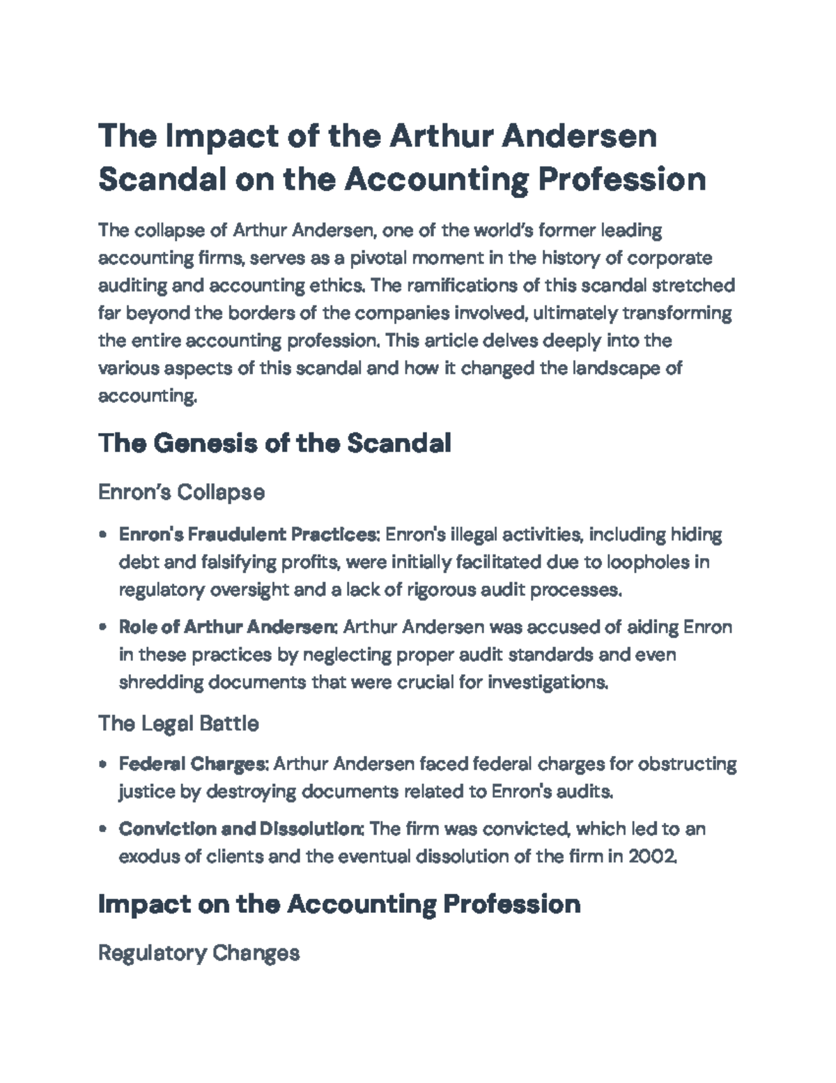 The Impact of the Arthur Andersen Scandal on Accounting Ethics (ACCT ...