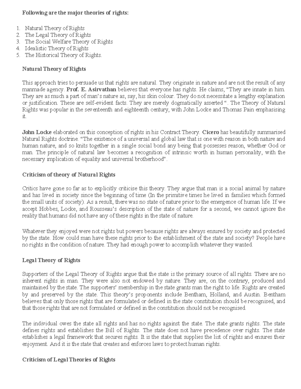 Major Rights Theories: Natural, Legal, Social Welfare & Idealistic ...
