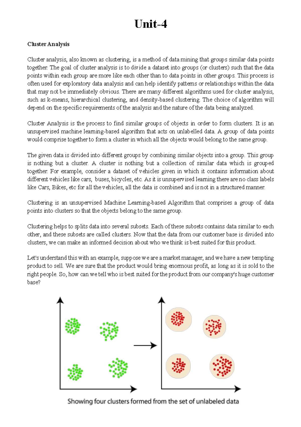 Unit 4 DM - Cluster Analysis Class Notes - Studocu