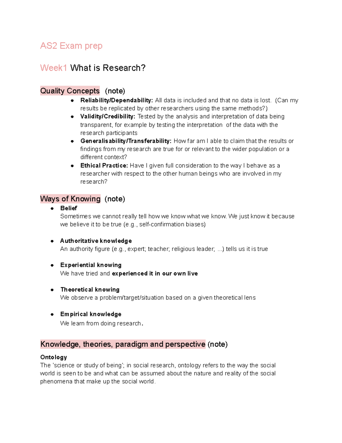 AS2 Exam Summary: Key Concepts in Research Methods and Design - Studeersnel