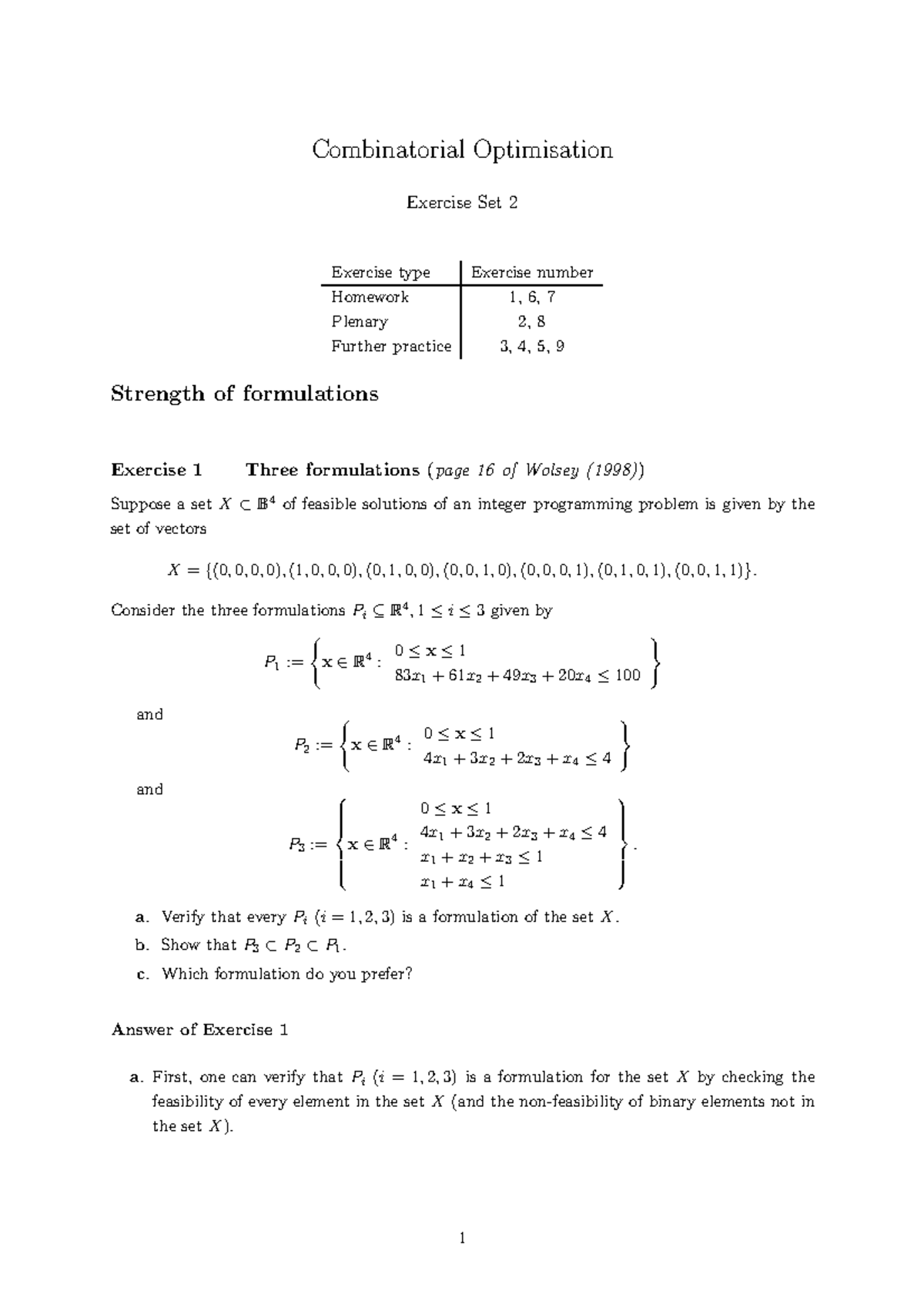 Combinatorial Optimization Homework: Exercise Set 2 Solutions - Studeersnel