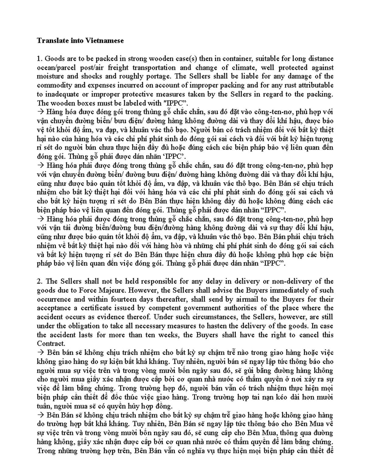 C1. E.V Translation - Packing and Delivery Terms - Studocu