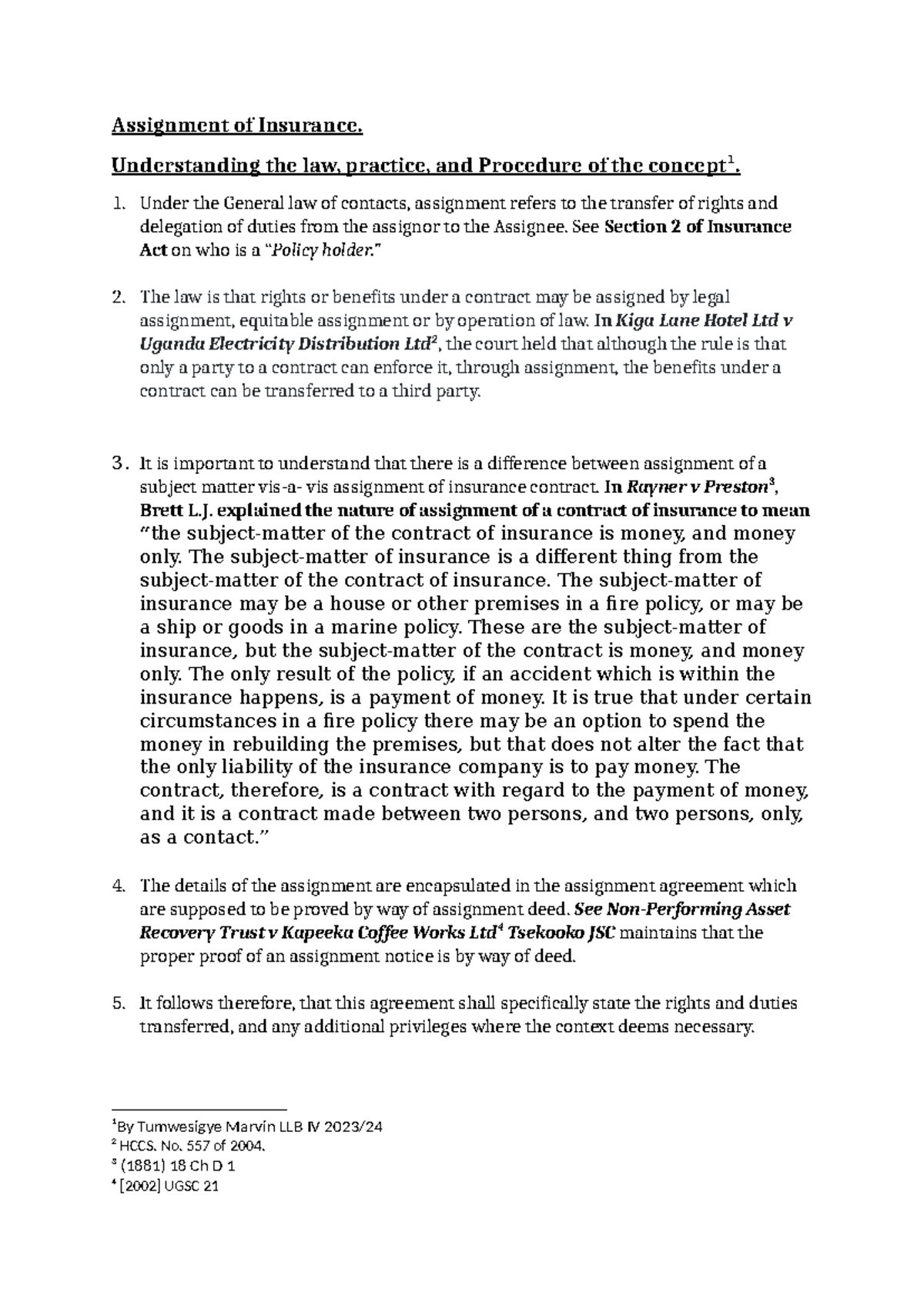 LLB IV 2023: Assignment of Insurance - Laws, Practices, and Procedures ...