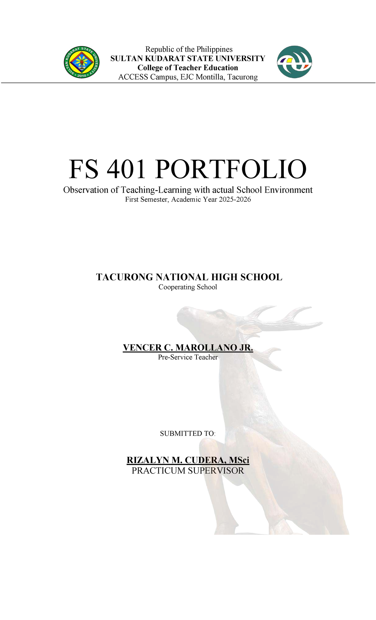 FS 401 Portfolio: Observations in the School Environment - Studocu