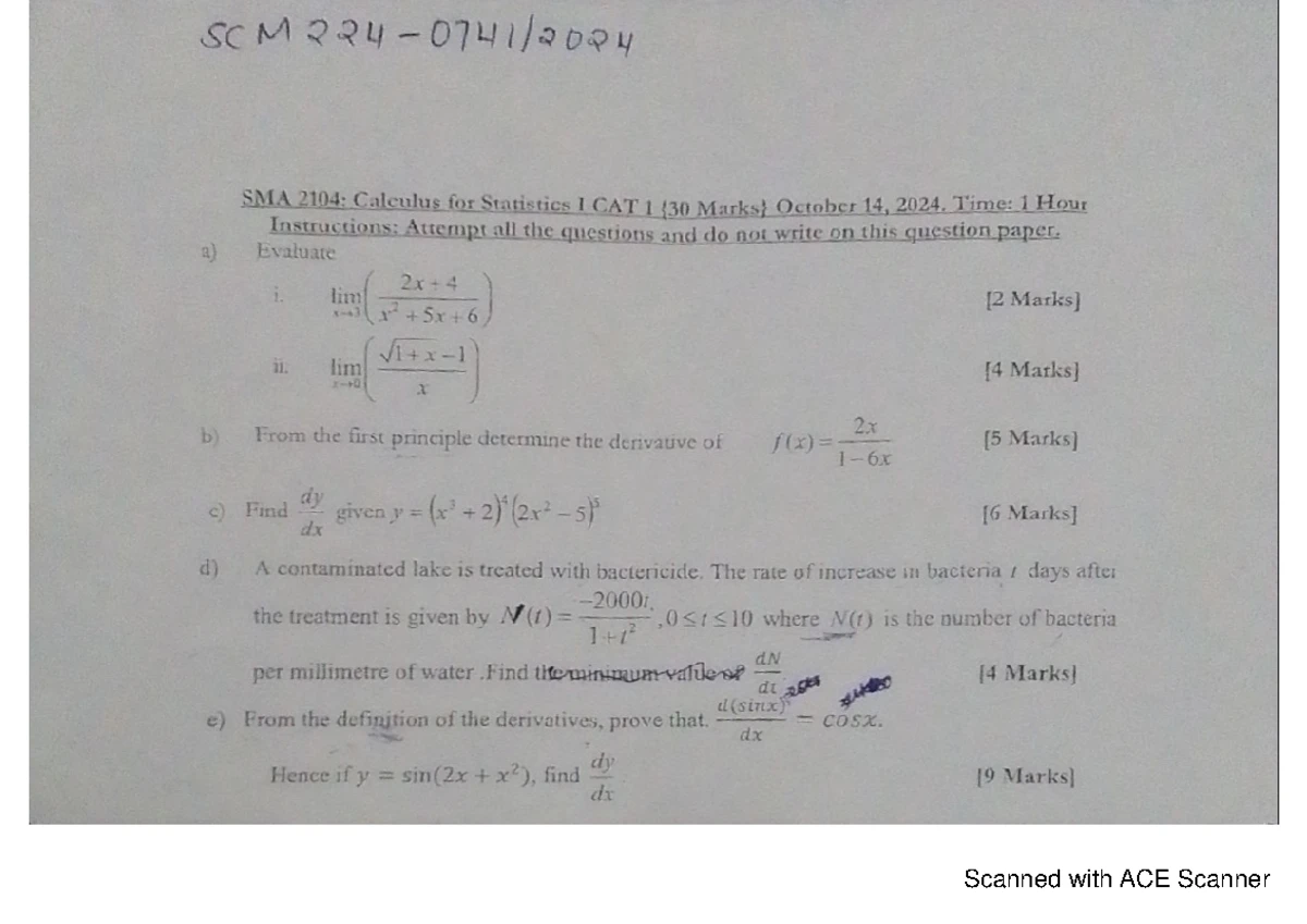 SMA 2101: Calculus 1 - Special/Supplementary Exam Guide - Studocu