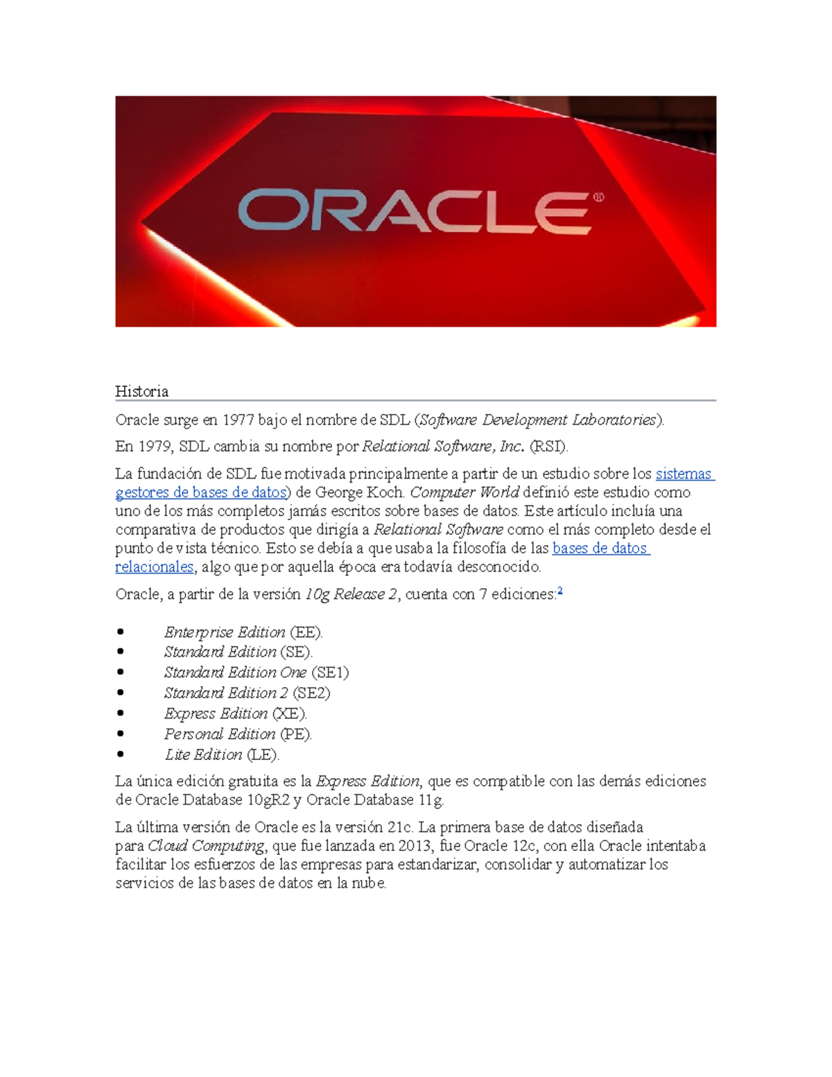 Historia de Oracle: Evolución y Ediciones de su Base de Datos (DB ...
