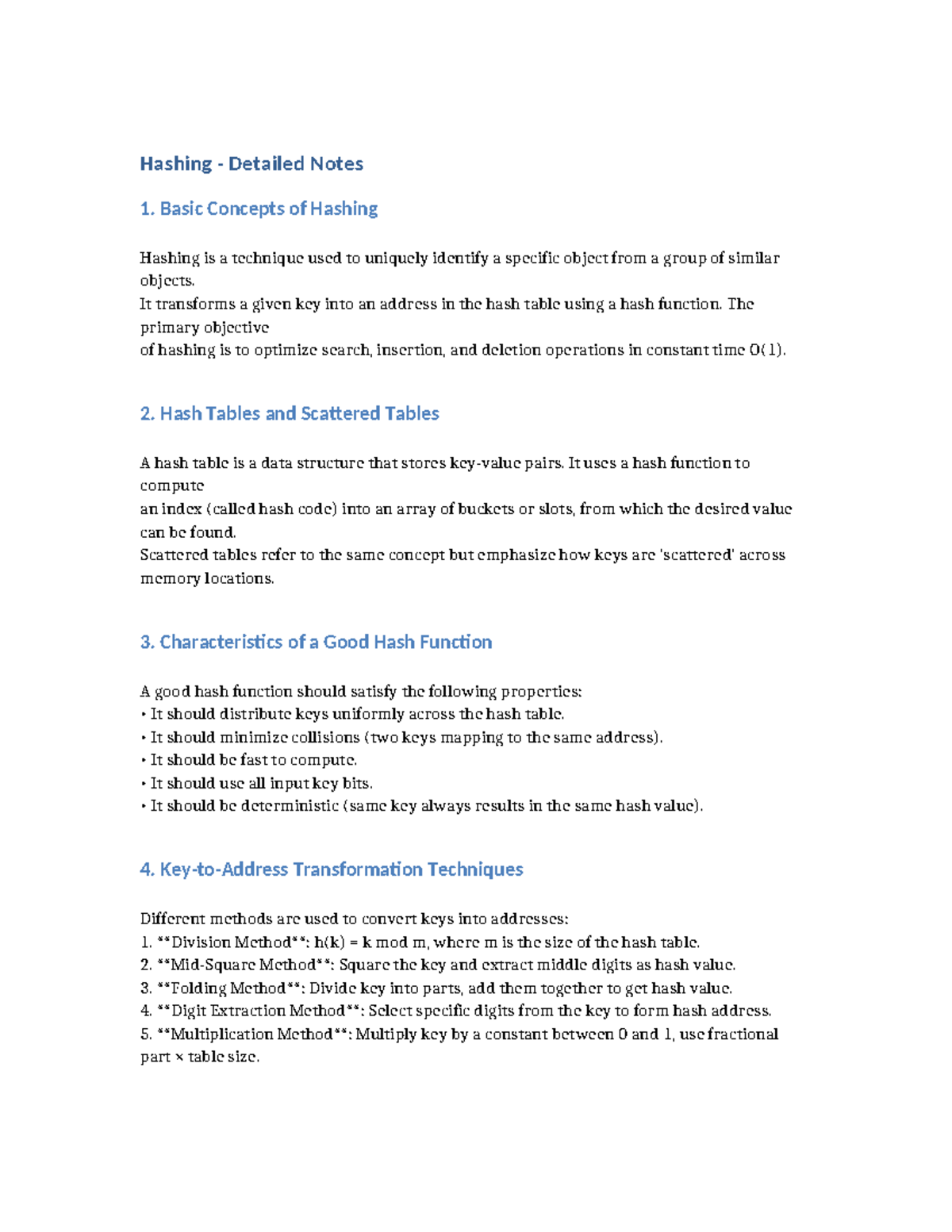 CS101: Hashing Concepts and Techniques Detailed Notes - Studocu