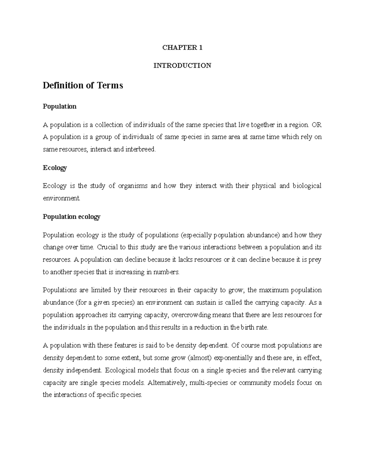 ZOOL 412 Chapter 1 - Introduction to Population Ecology - Studocu