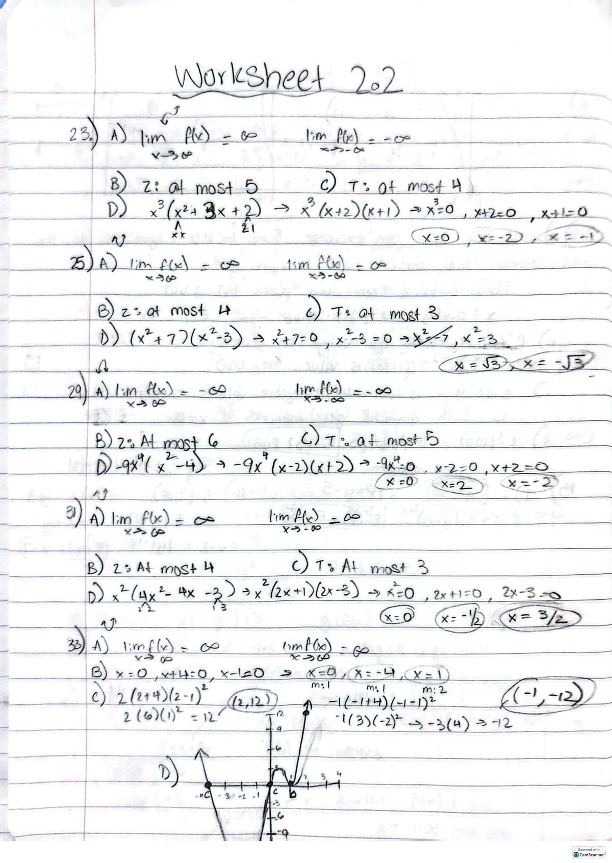 Precalculus 202: Worksheet 2.2 & 2.4 Practice Problems - Studocu