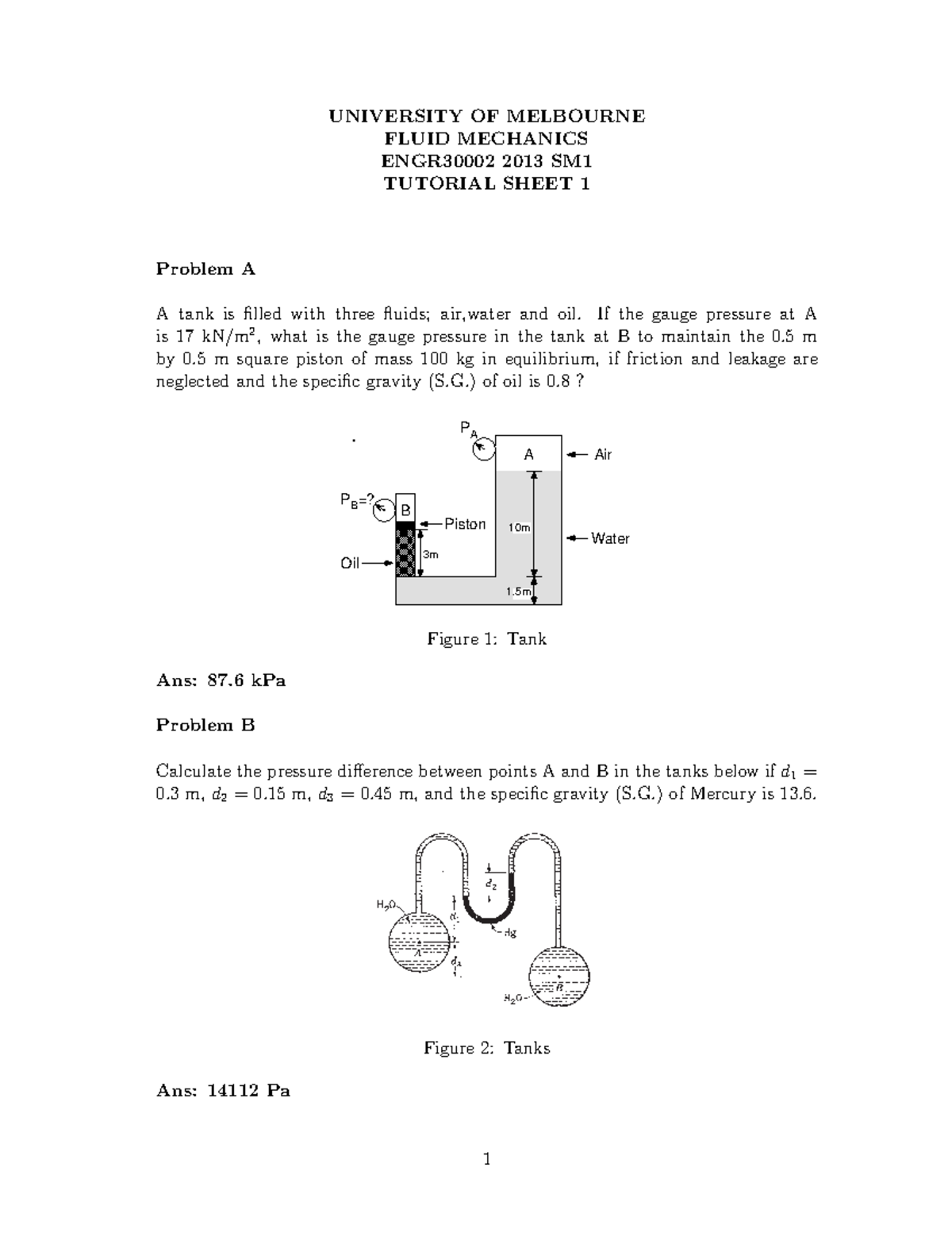 Fluid Mechanics - Tutorial work - 1 - 11 - UNIVERSITY OF MELBOURNE ...