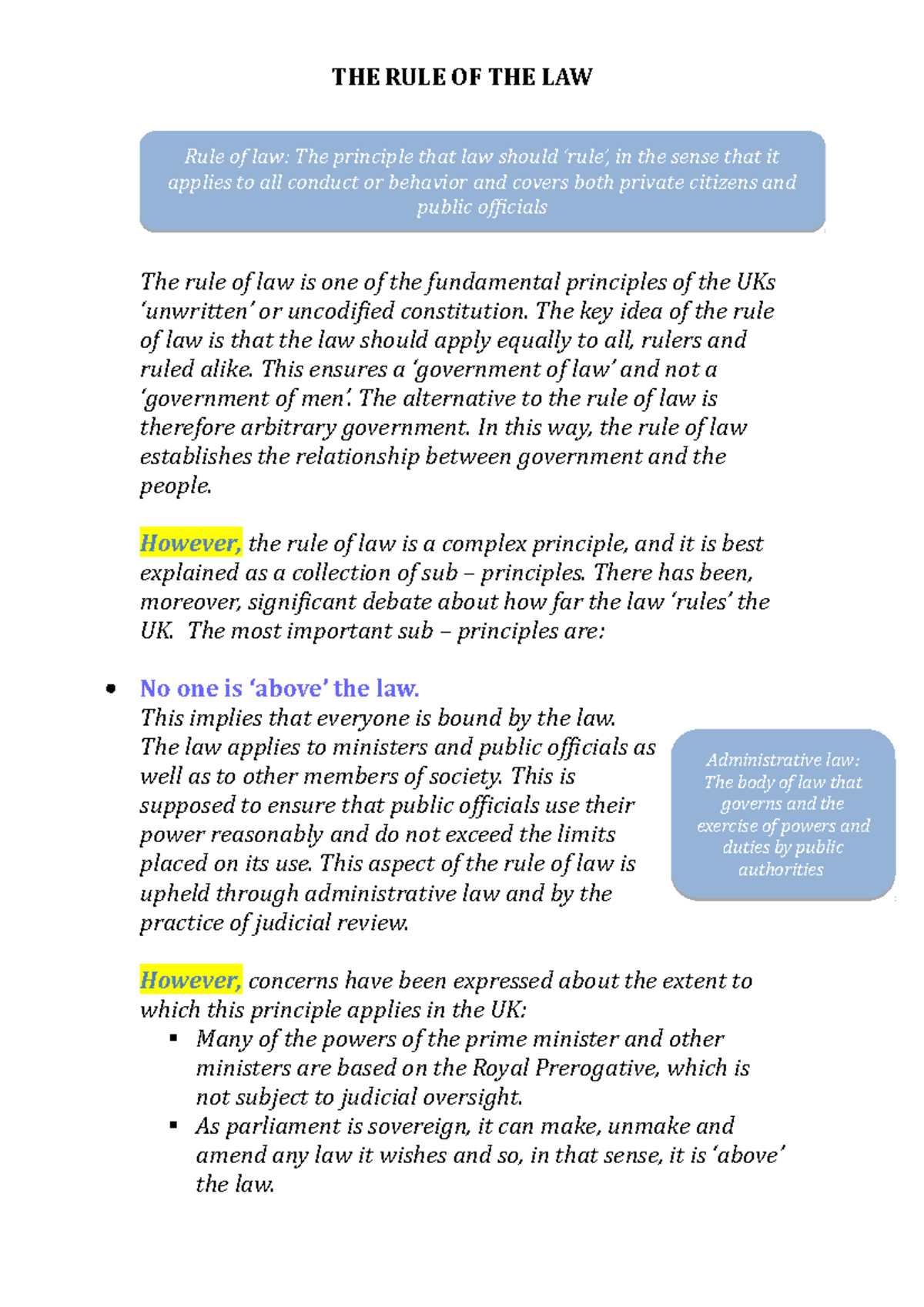 LAW 101: The Rule of Law - Comprehensive Study Notes - Studocu