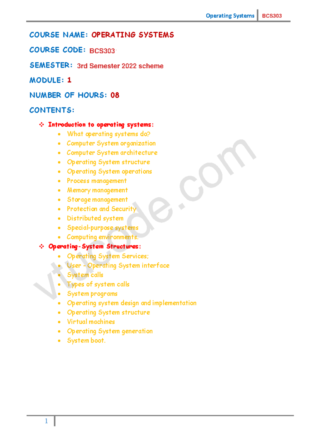 Operating Systems 21CS44 BCS303 Module 1: Introduction and Concepts ...