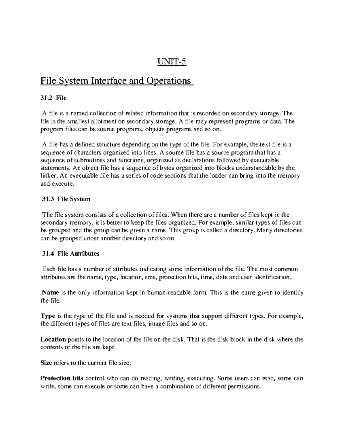 OS UNIT-5: File System Interface and Operations Lecture Notes - Studocu