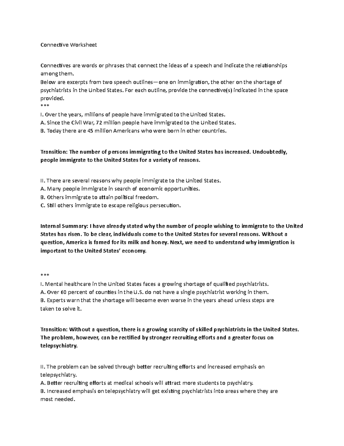Connective worksheet Lamar University - Connective Worksheet ...