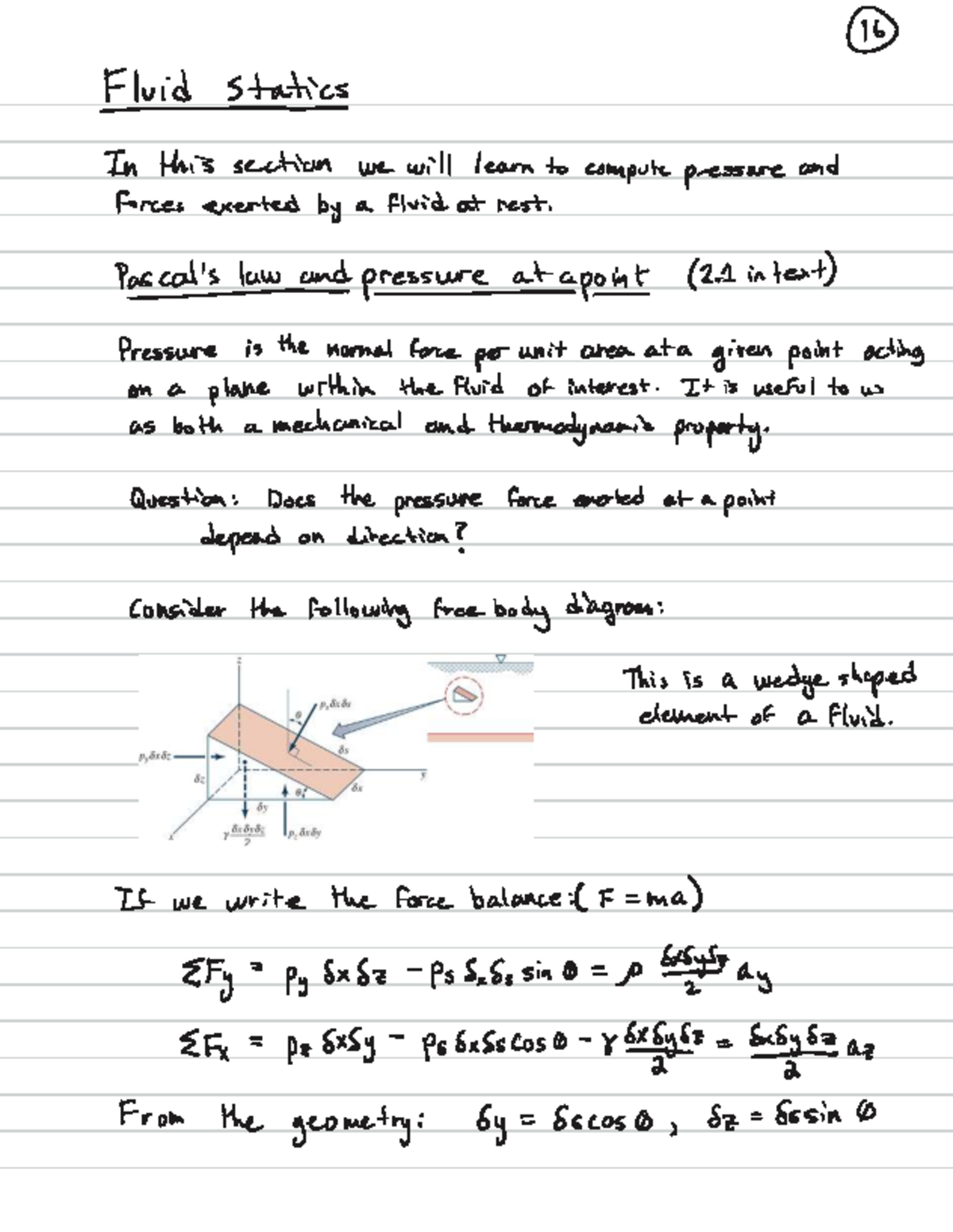 Statics Part 1: Fluid Pressure and Force Analysis - Studocu