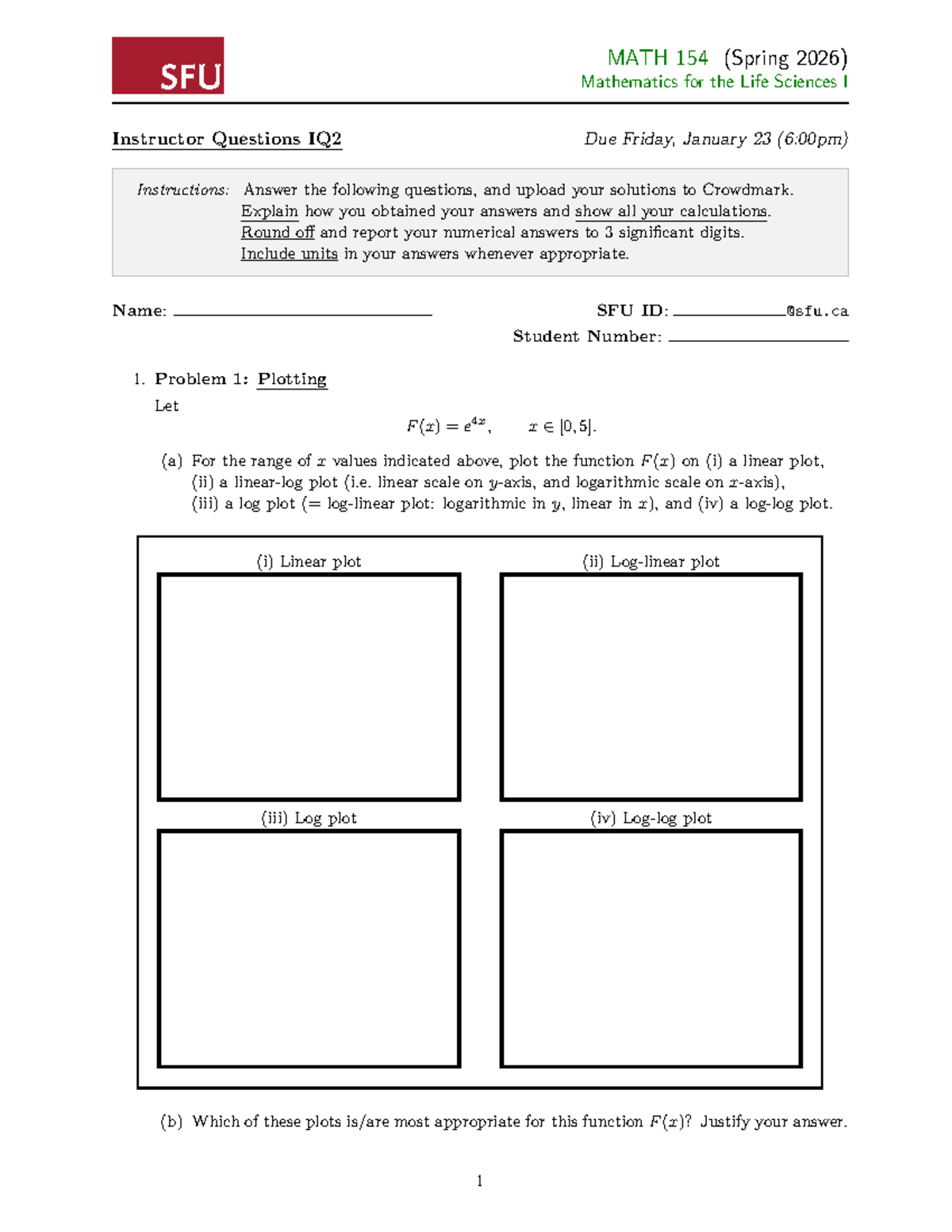 MATH 154 (Spring 2026) Second Written Assignment: Plotting Functions ...