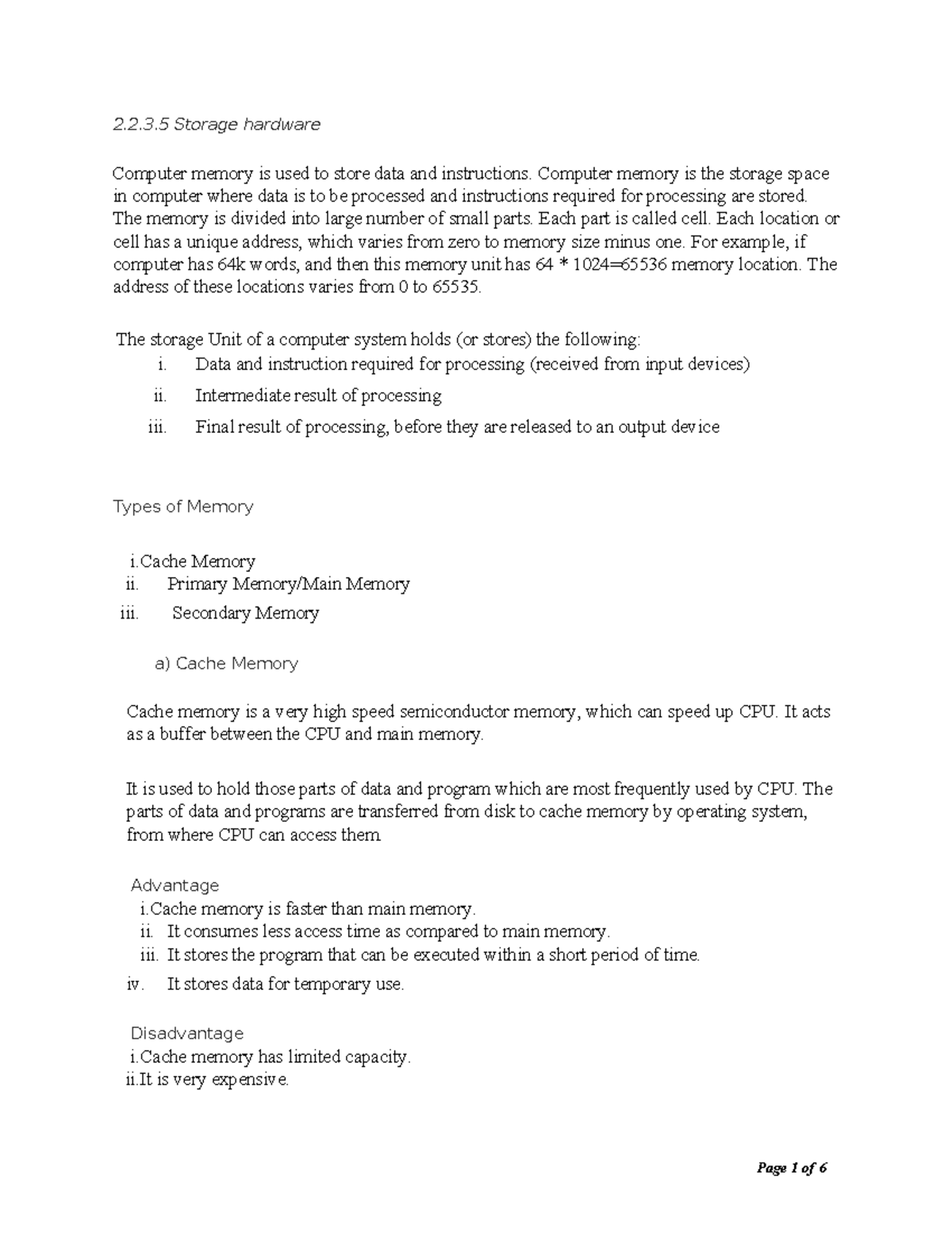 2.2.3.5 Storage hardware: Overview of computer memory types and ...