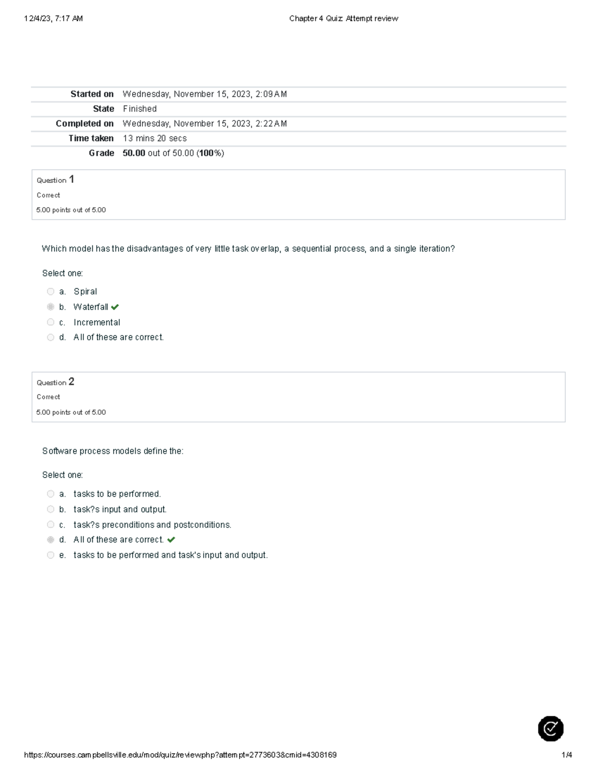 Chapter 4 Quiz Attempt review - Started on Wednesday, November 15, 2023 ...