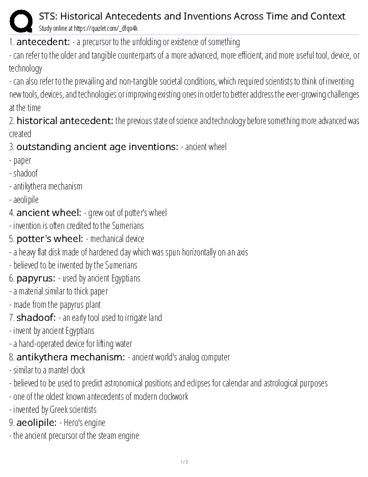 STS: Historical Antecedents & Inventions Review Notes - Studocu