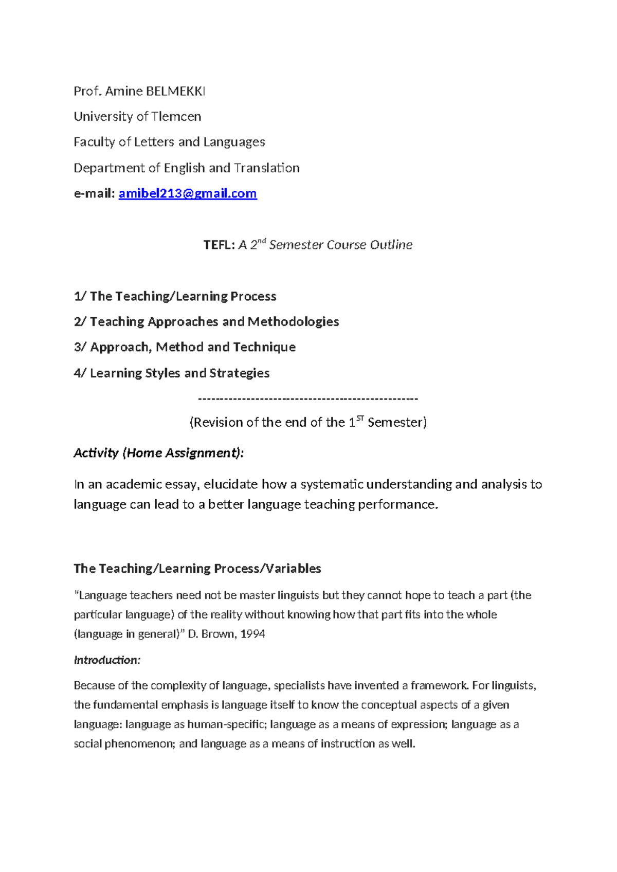 TEFL 2nd Sem: Teaching Approaches, Methodologies & Learning Strategies ...
