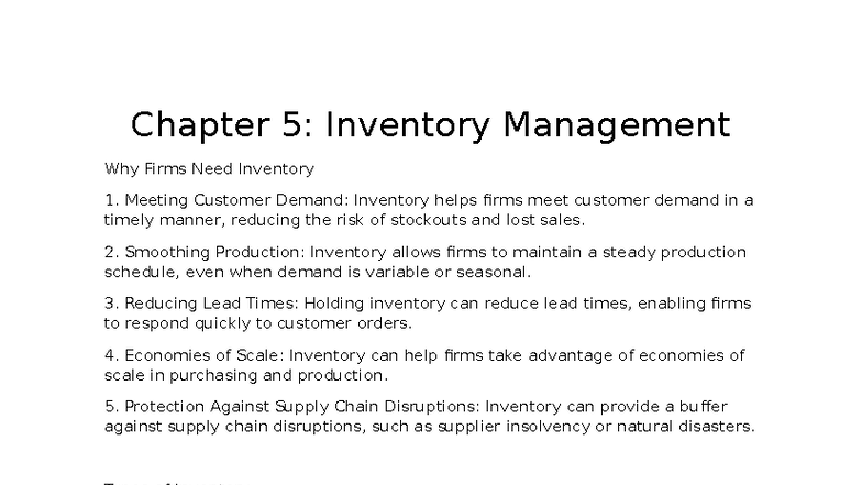 Chapter 5: Inventory Management - Importance, Types, and Strategies ...
