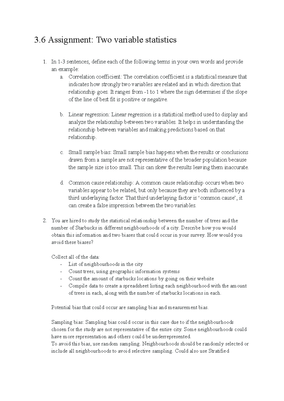 3.6 assignment - 3 Assignment: Two variable statistics 1. In 1-3 ...