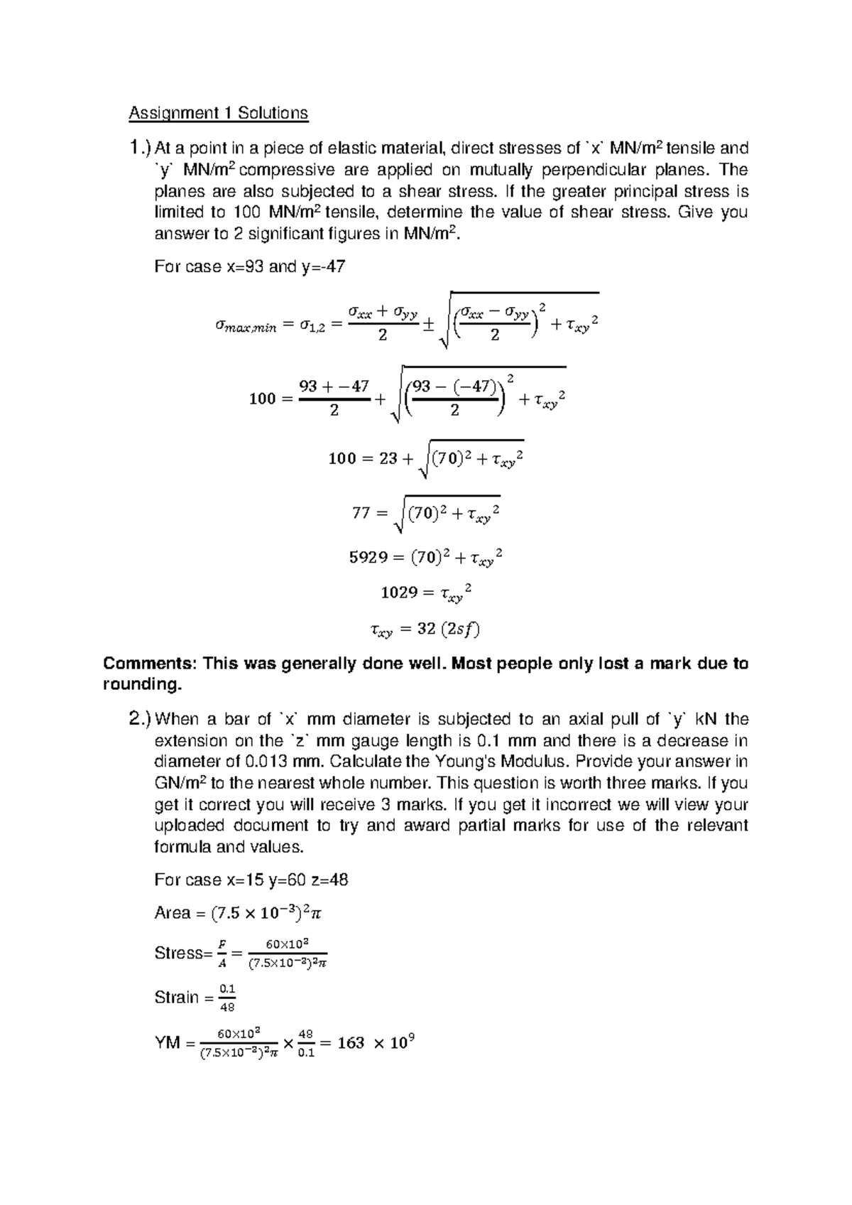 ENGR2003 Assignment 1 Solutions: Mechanics of Materials - Studocu