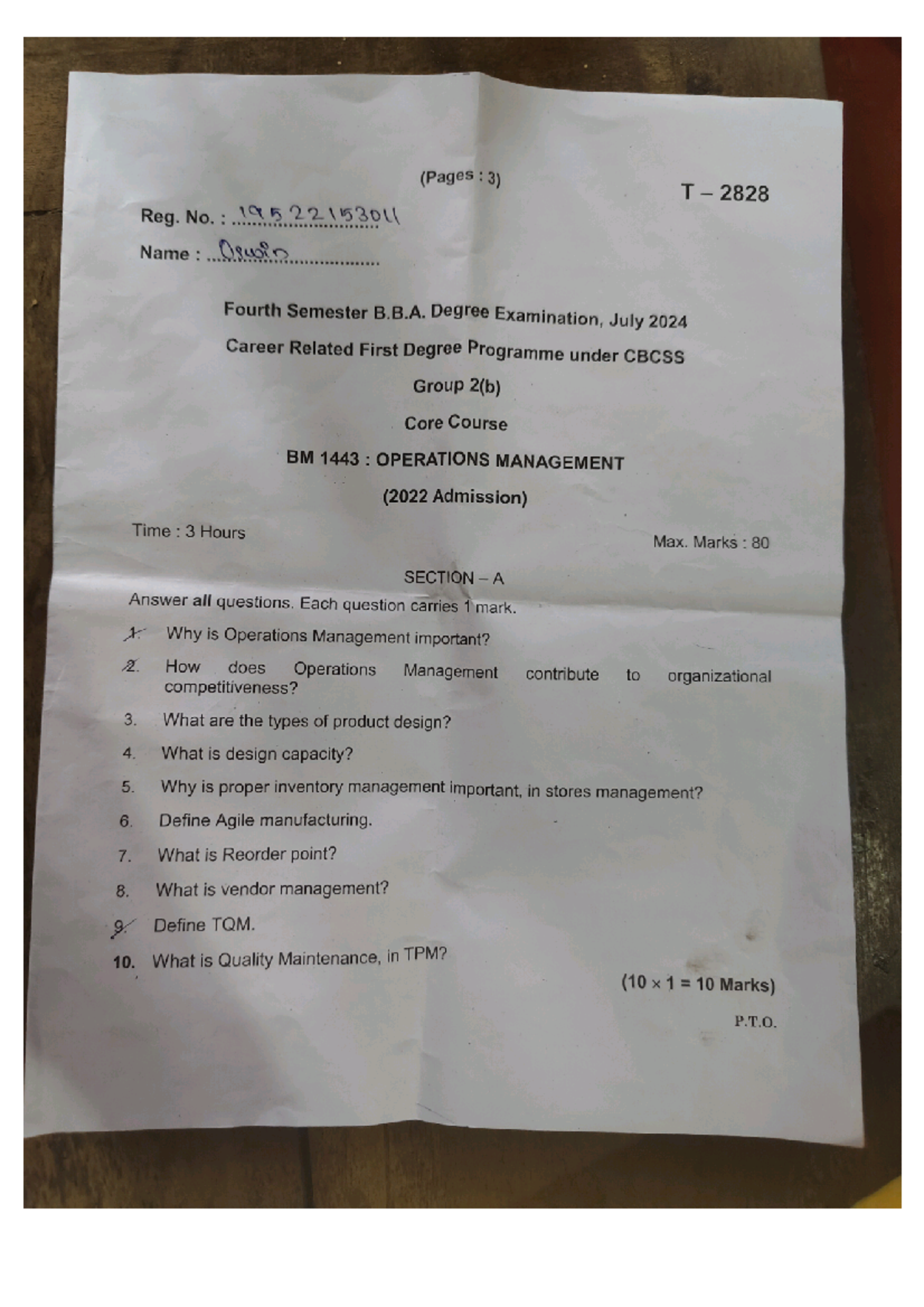 OM BM 1443 - Operations Management 2024 Exam Question Paper - Studocu