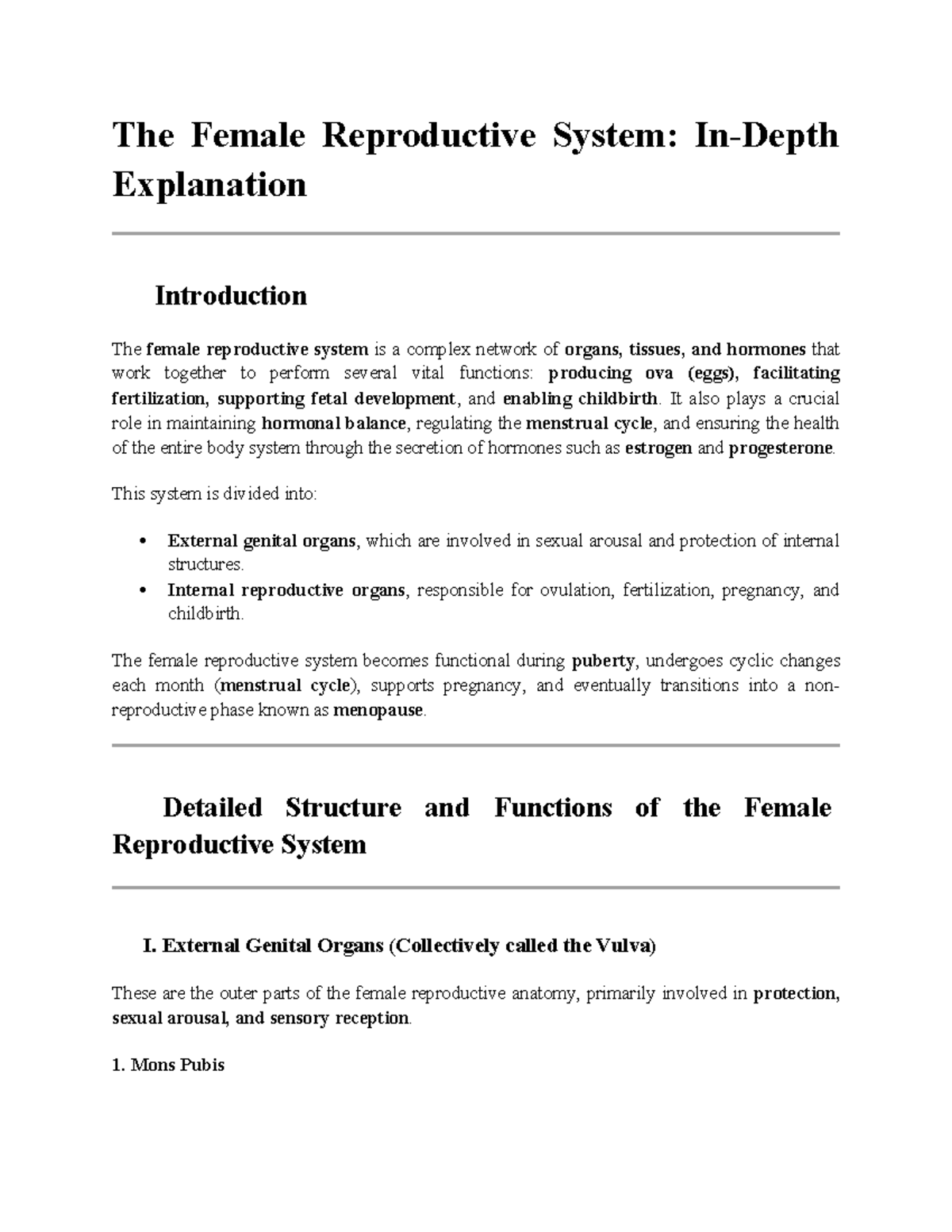 Female Reproductive System Overview: Structure & Functions (BIO 101 ...