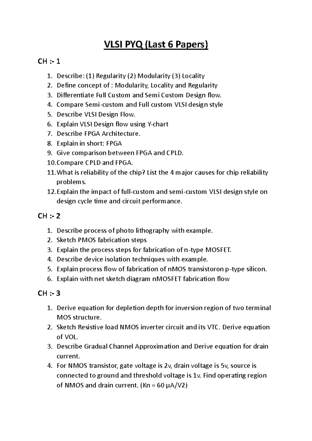 VLSI Design PYQ: Insights from Last 6 Exam Papers Analysis - Studocu