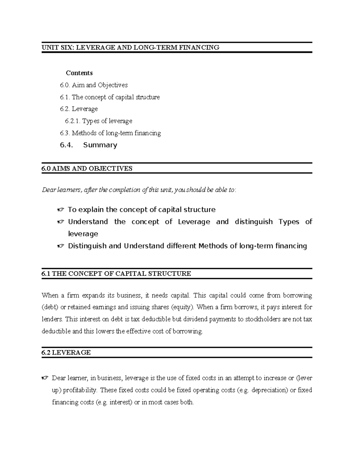 UNIT 6: LEVERAGE AND FINANCING - Concepts and Methods Explained - Studocu
