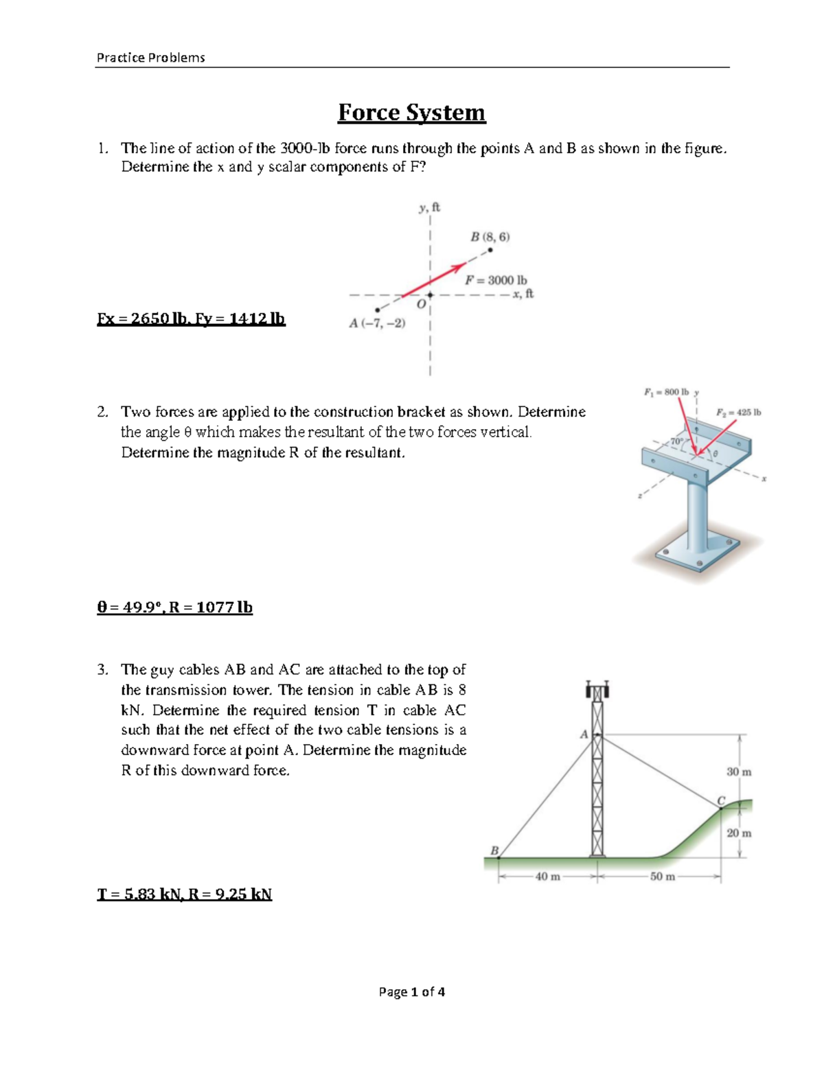 Practice Problems: Force System Analysis and Solutions - Studocu