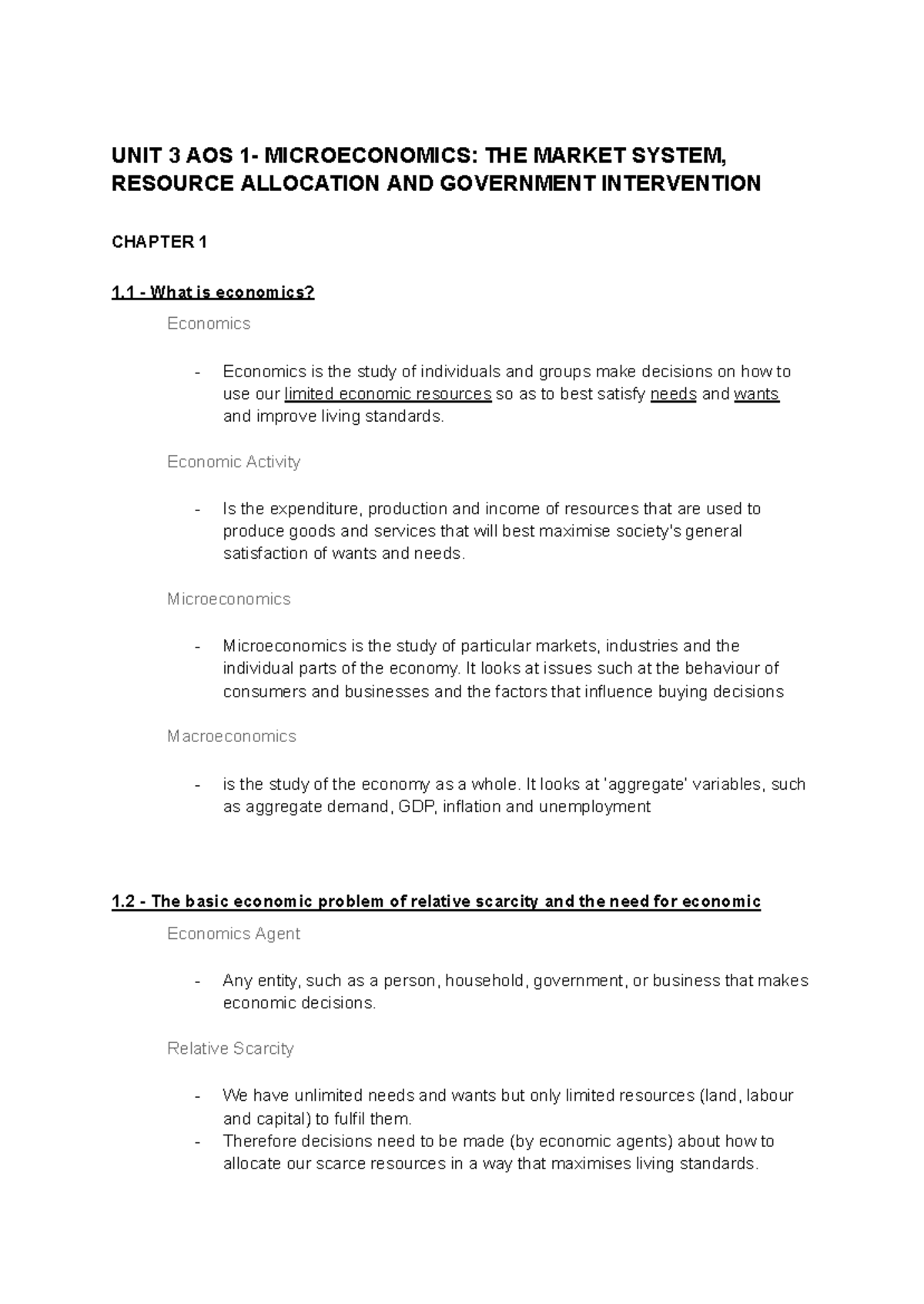 Economics Unit 3 AOS1: Microeconomics and Resource Allocation Notes ...