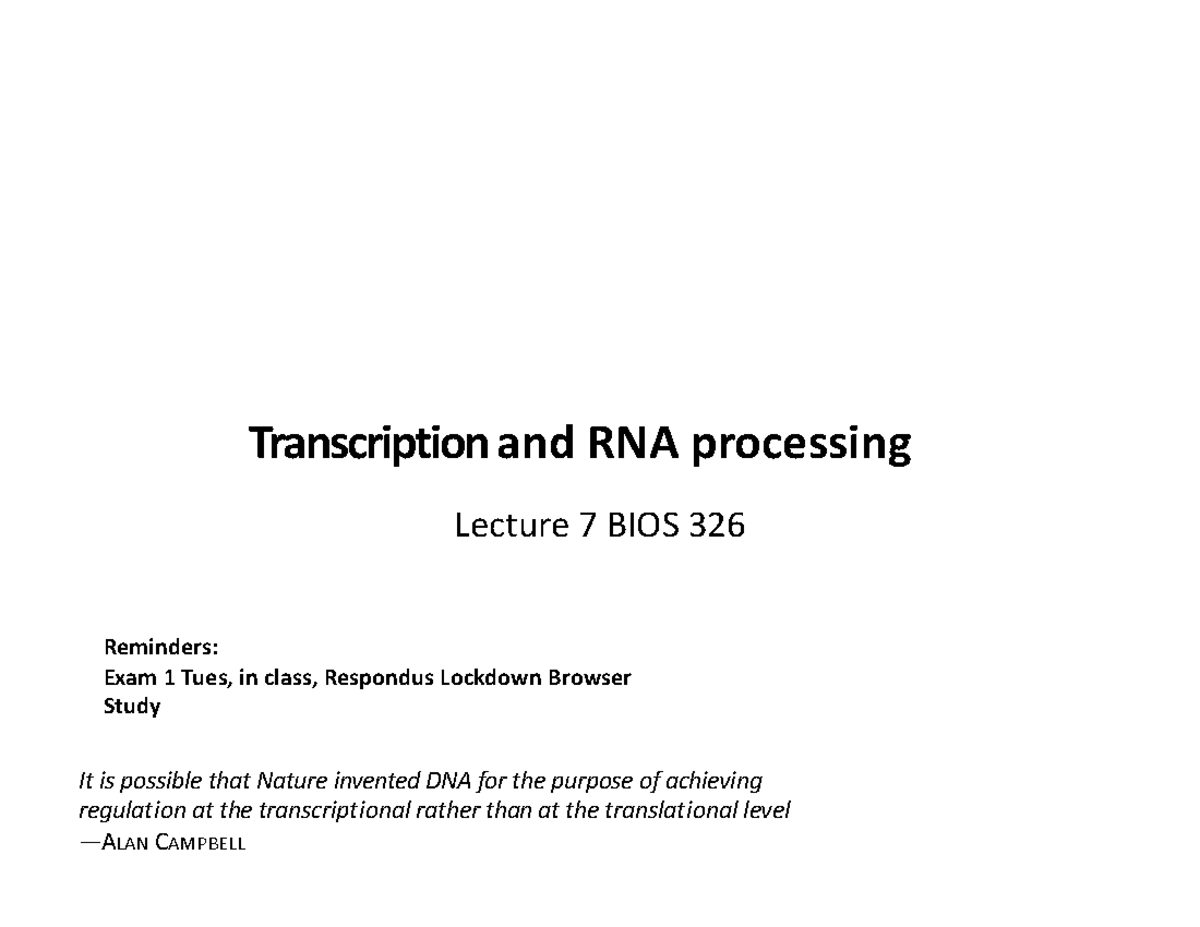 7 - Notes - Transcription and RNA processing It is possible that Nature ...