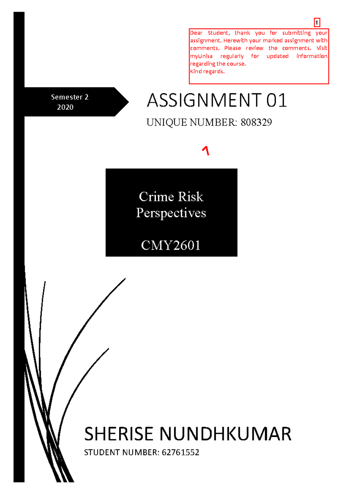Assignment 01 Answers on Crime Risk Perspectives - CMY2601 - Studocu