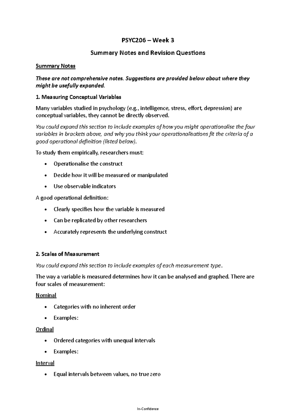 PSYC206 Week 3 Revision Notes & Study Questions - Studocu