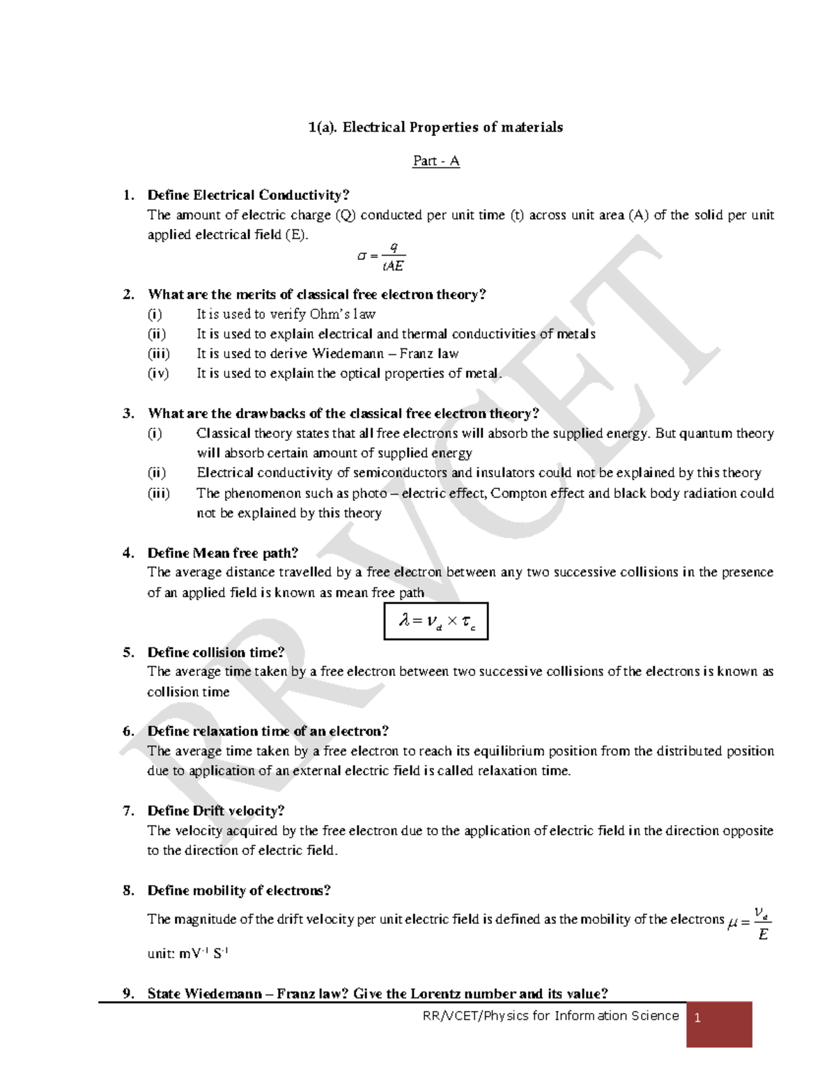 Unit-1a-r2017 - Electrical Properties of Materials Notes - Studocu