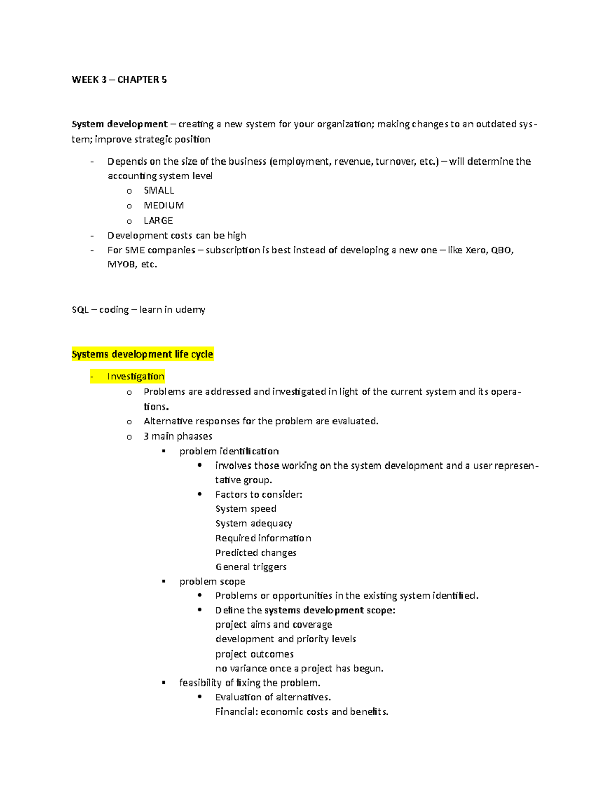 Chapter 5 - Lecture notes - WEEK 3 – CHAPTER 5 System development ...