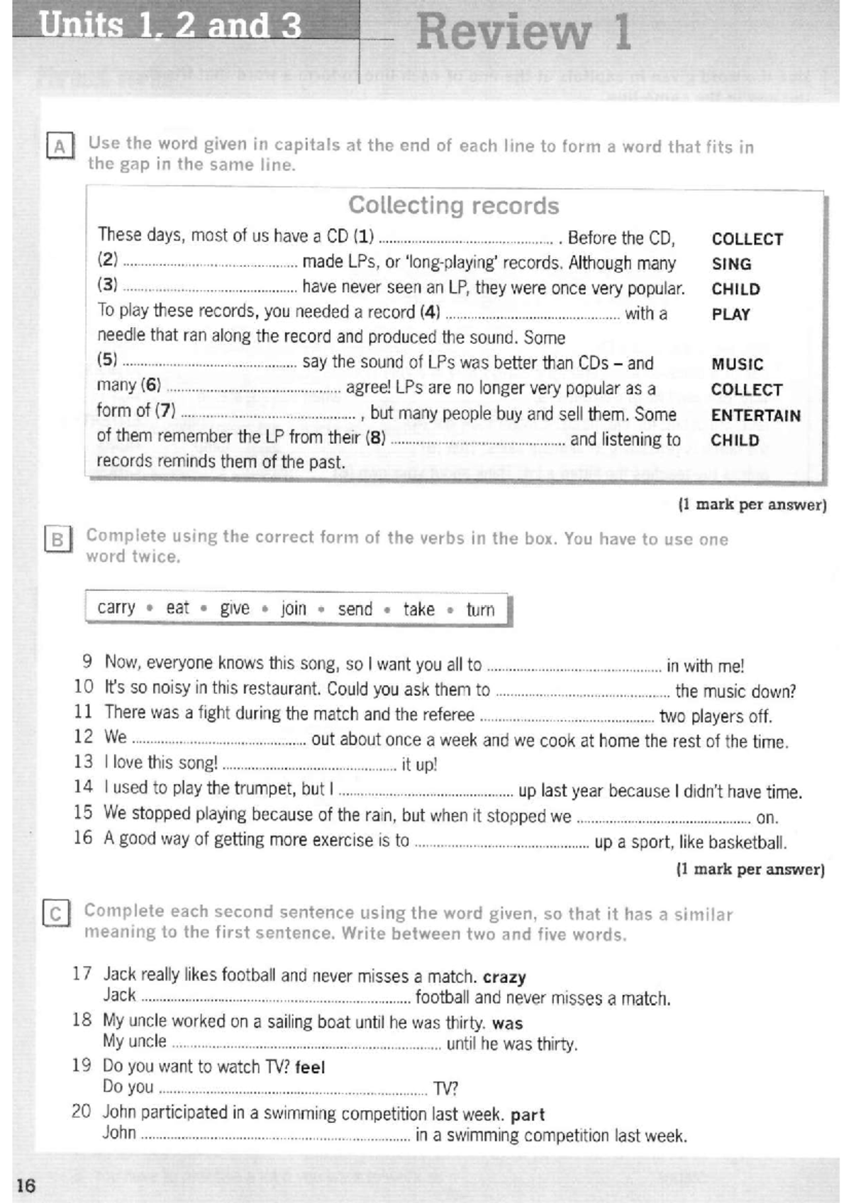 Units 1, 2, and 3 Review - Vocabulary and Grammar Exercises - Studocu