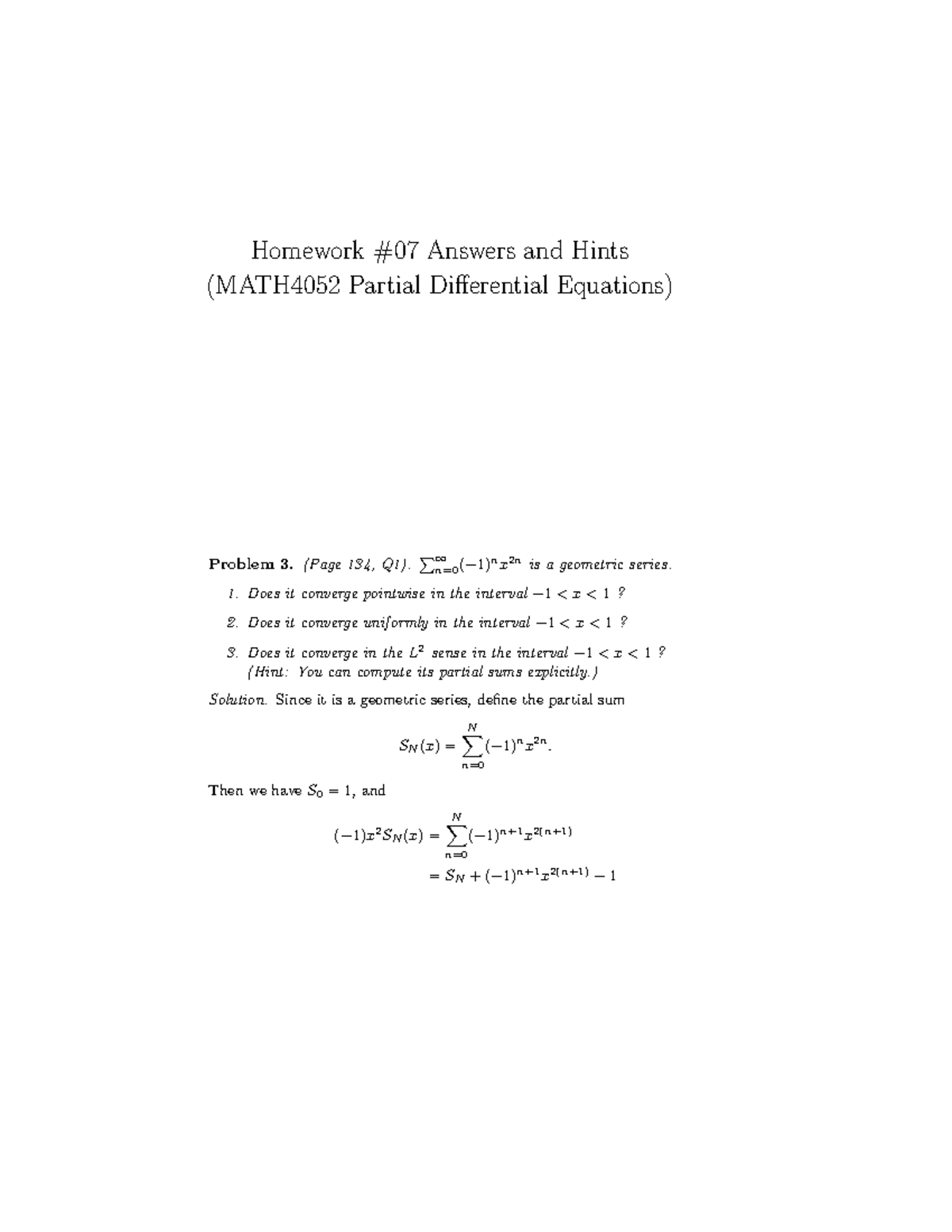 MATH4052 Homework 07 Solutions: Partial Differential Equations ...
